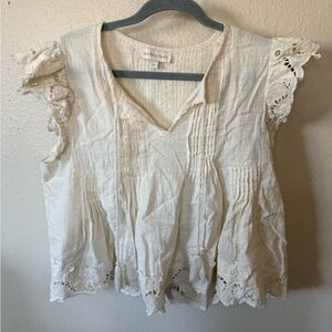 Cream Eyelet Lace Trim Top